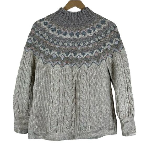 Chico's Fair Isle Sweater Womens M Beige Cotton Cable Knit Cozy Cottagecore - Picture 3 of 7
